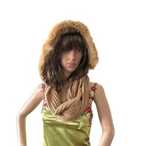 Dennis Basso Knit Infinity Scarf with Faux Fur Trim Hood, One Size